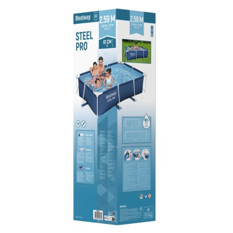 Basen Ogrodowy Stelażowy Prostokątny Niebieski 259x170x61 cm Bestway 56403