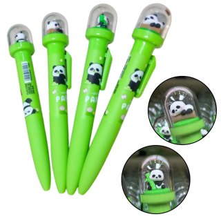 Długopis Żelowy Zielony Panda W Kopule Niebieski Tusz 0.5mm
