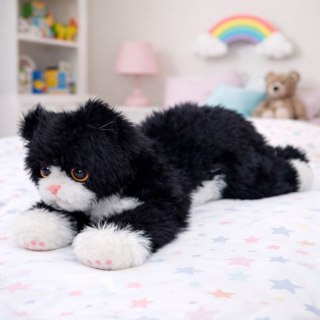 Pluszowa Maskotka Przytulanka Kotek Leżący Biało-Czarny 38 cm