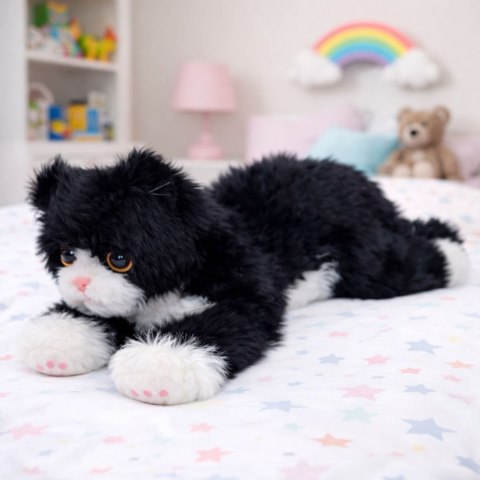 Pluszowa Maskotka Przytulanka Kotek Leżący Biało-Czarny 38 cm
