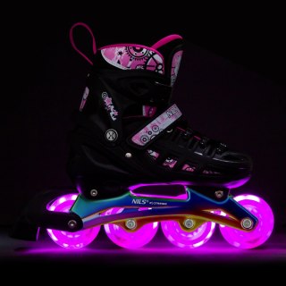 NH10905 4w1 ŁYŻWOROLKI LED RÓŻOWE Z WYM. PŁOZĄ HOKEJOWĄ RAINBOW ROZM. S(31-34) NILS EXTREME