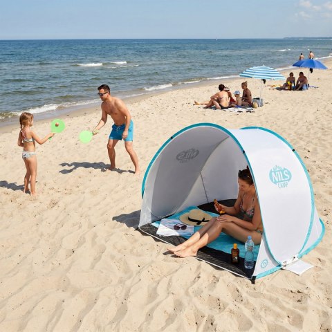 NC3173 SZARO-TURKUSOWY NAMIOT PLAŻOWY SAMOROZKŁADAJĄCY PODŁOGA NILS CAMP