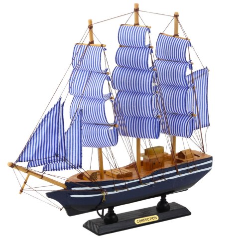Model Kolekcjonerski Dekoracyjny Statek Żaglowiec Biało-Niebieski 33x31cm