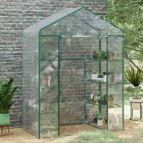 Mini Szklarnia Balkonowa Ogrodowa 4 Półki Metalowe Folia PVC 195 x 143 x 73cm