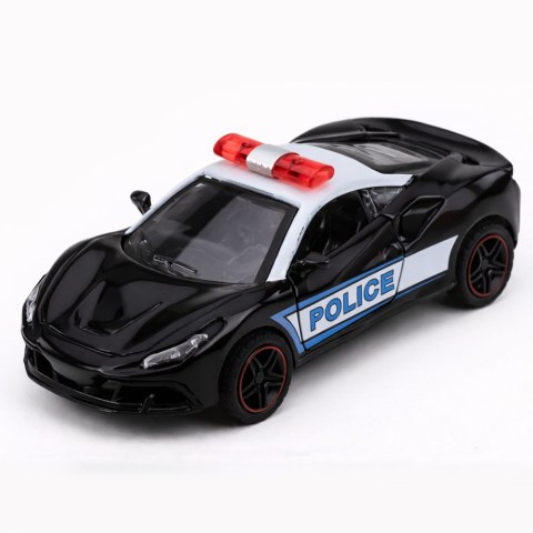 Autko Sportowe Policyjne Samochód Z Napędem Metalowy Pull-Back Czarny 1:43