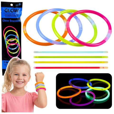 Bransoletki Opaski Fluorescencyjne Świecące W Ciemności Neon Stick 5 szt.