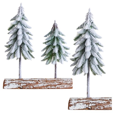 Dekoracja Kompozycja Świąteczna Choinki Na Pniu Pokryte Śniegiem 34 x 28 cm