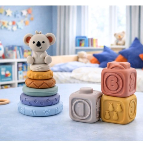 Klocki Sensoryczne Edukacyjne Wieża Z Miękkich Klocków Gumowe Koala 13 el.