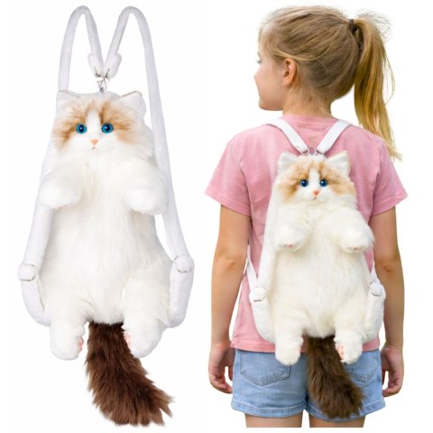 Pluszowy Kot Plecak Maskotka Paski Z Regulacją Silikonowe Łapki Biały 50cm