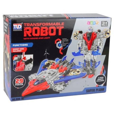 Robot Myśliwiec Bojowy 2w1 Światła Dźwięki Czerwono-Niebieski 29 el.