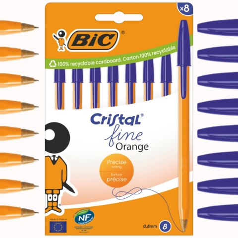 BIC Cristal Fine Orange Długopis Niebieski 8 sztuk