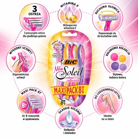 BIC Miss Soleil Color Maszynka do Golenia Maxi Pack 8 sztuk