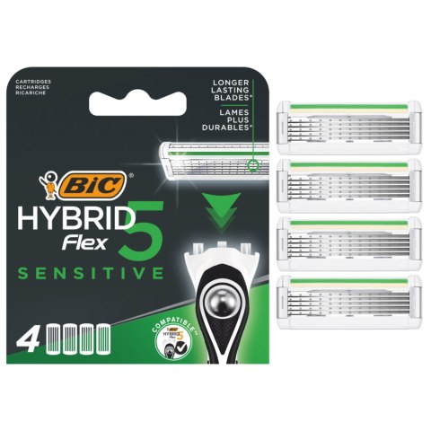 BIC Wkłady do Maszynki do Golenia Hybrid Flex 5 Sensitive 4 Wkłady