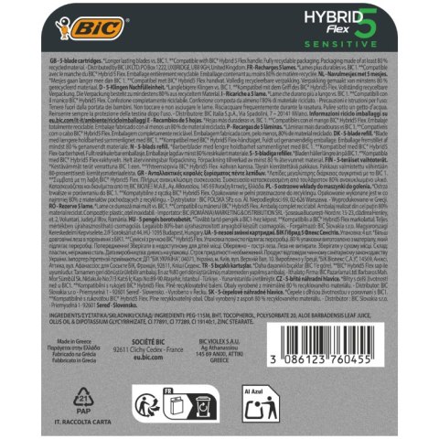 BIC Wkłady do Maszynki do Golenia Hybrid Flex 5 Sensitive 4 Wkłady