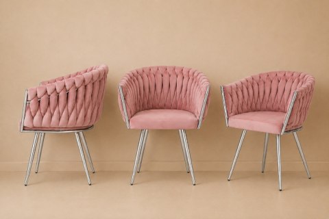Krzesło plecione Lugano fotel TRECCIA PINK VELVET SILVER